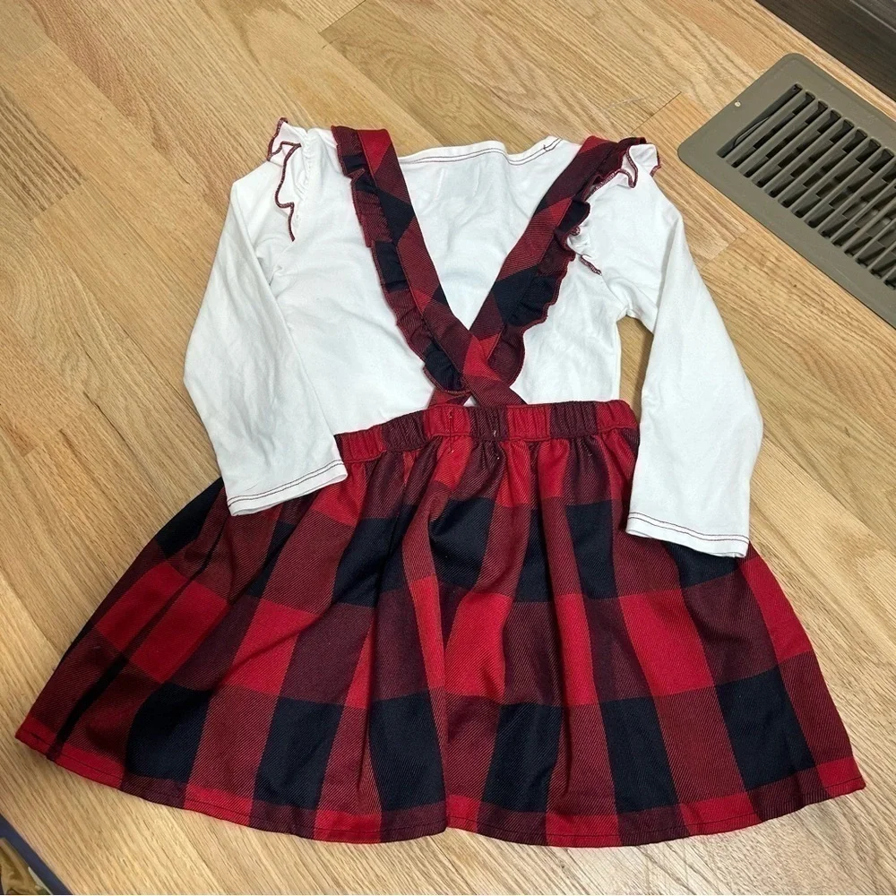 Disney Pippa & Julie Minnie Mouse Dress 4T Plaid Black Red Long Sleeve Overall